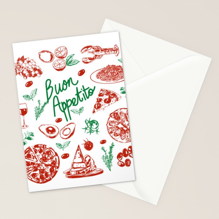 Buon Appetito Italian Food Doodles Illustration Stationery Card Gallery Image 2
