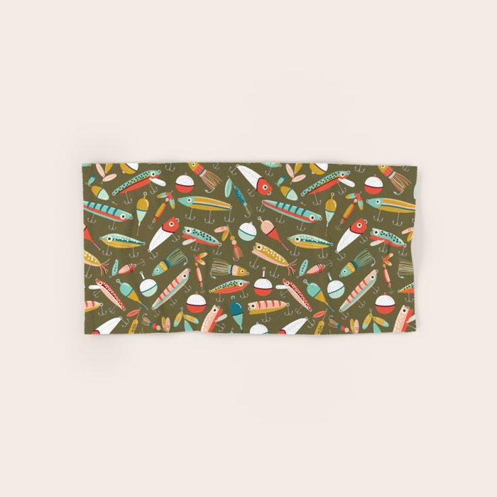Fishing Lures Green Bath Towel Gallery Image 1