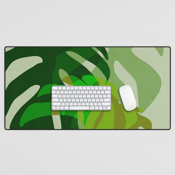 monstera leaf greenery minimal cut outs composition Desk Mat Gallery Image 1