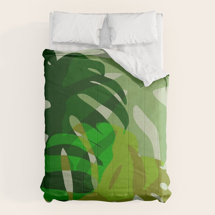 monstera leaf greenery minimal cut outs composition Comforter Gallery Image 6