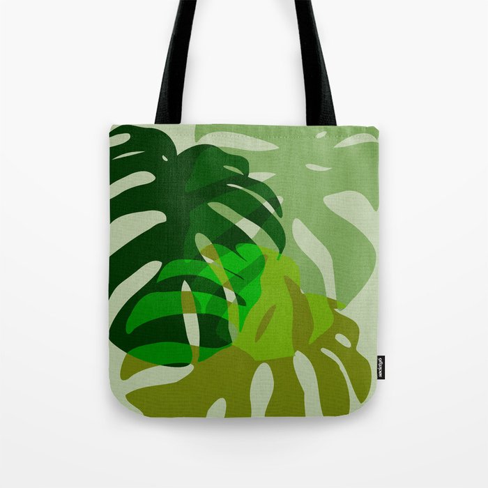 monstera leaf greenery minimal cut outs composition Tote Bag Gallery Image 1