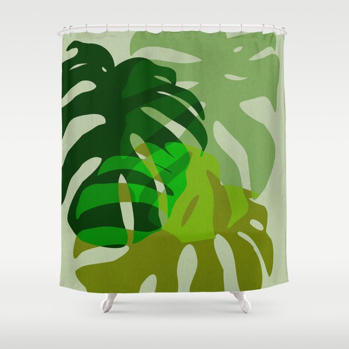 monstera leaf greenery minimal cut outs composition Shower Curtain Gallery Image 1