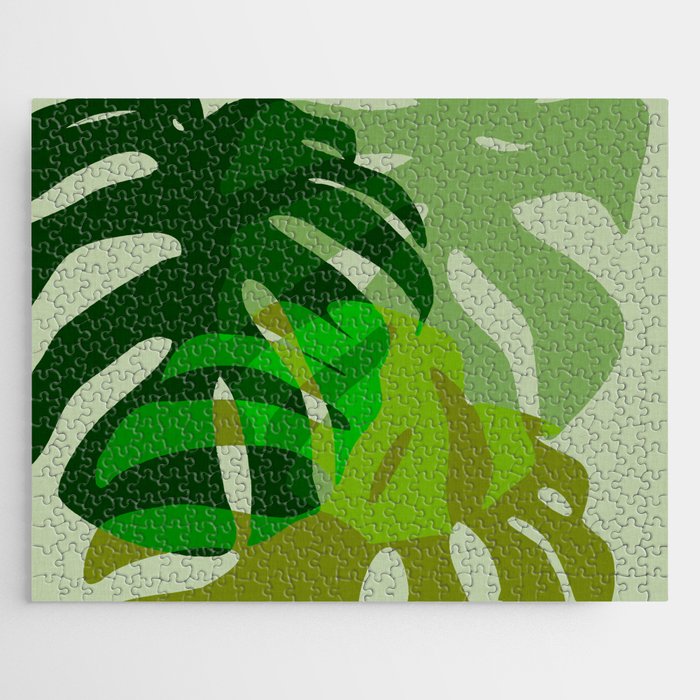 monstera leaf greenery minimal cut outs composition Jigsaw Puzzle Gallery Image 1