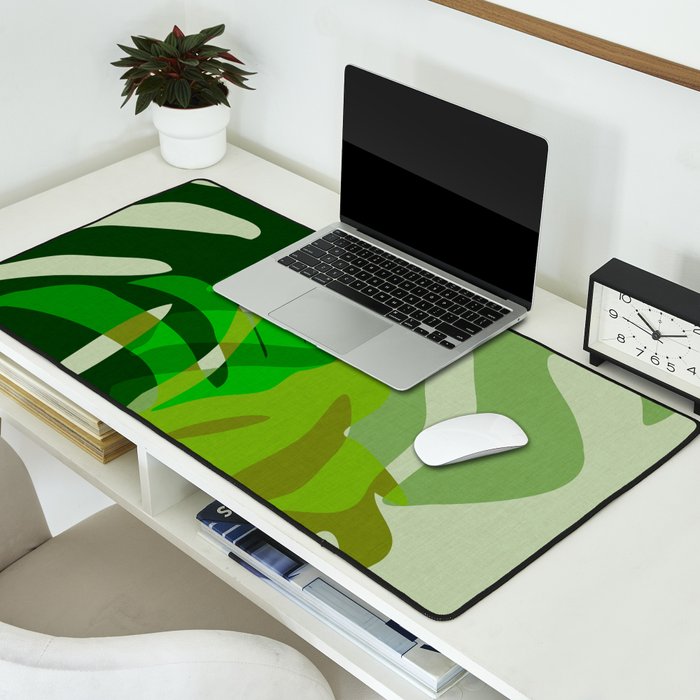monstera leaf greenery minimal cut outs composition Desk Mat Gallery Image 2
