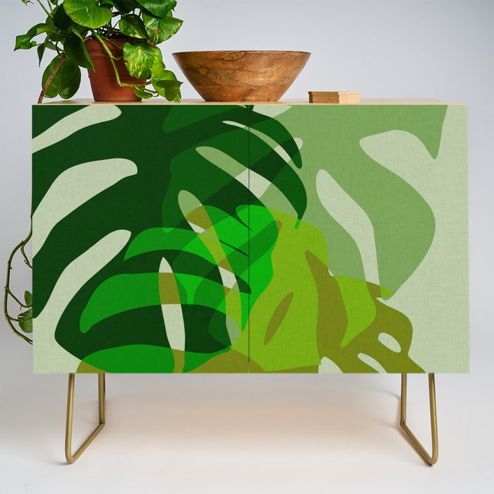 monstera leaf greenery minimal cut outs composition Credenza Gallery Image 1