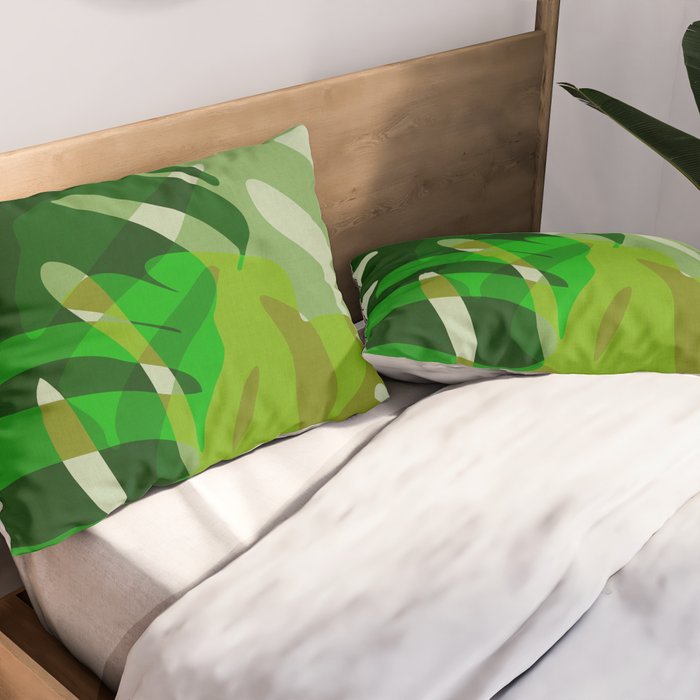 monstera leaf greenery minimal cut outs composition Pillow Sham Gallery Image 2