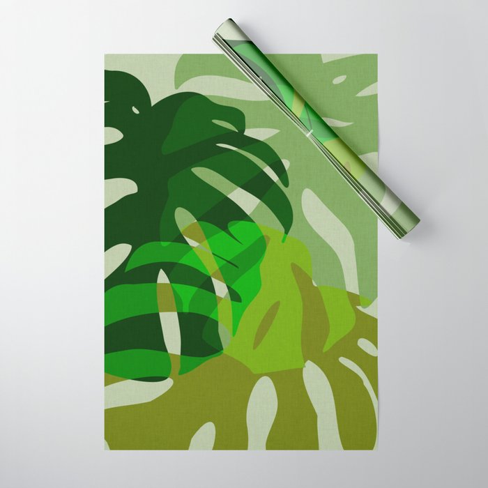 monstera leaf greenery minimal cut outs composition Wrapping Paper Gallery Image 1