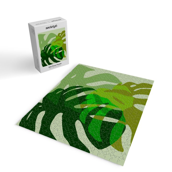 monstera leaf greenery minimal cut outs composition Jigsaw Puzzle Gallery Image 2
