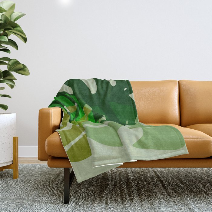 monstera leaf greenery minimal cut outs composition Throw Blanket Gallery Image 1