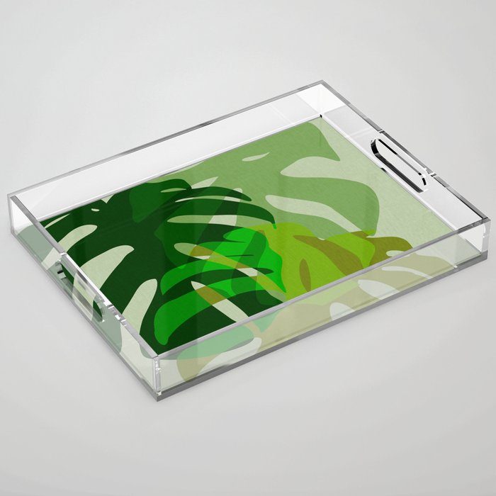 monstera leaf greenery minimal cut outs composition Acrylic Tray Gallery Image 1
