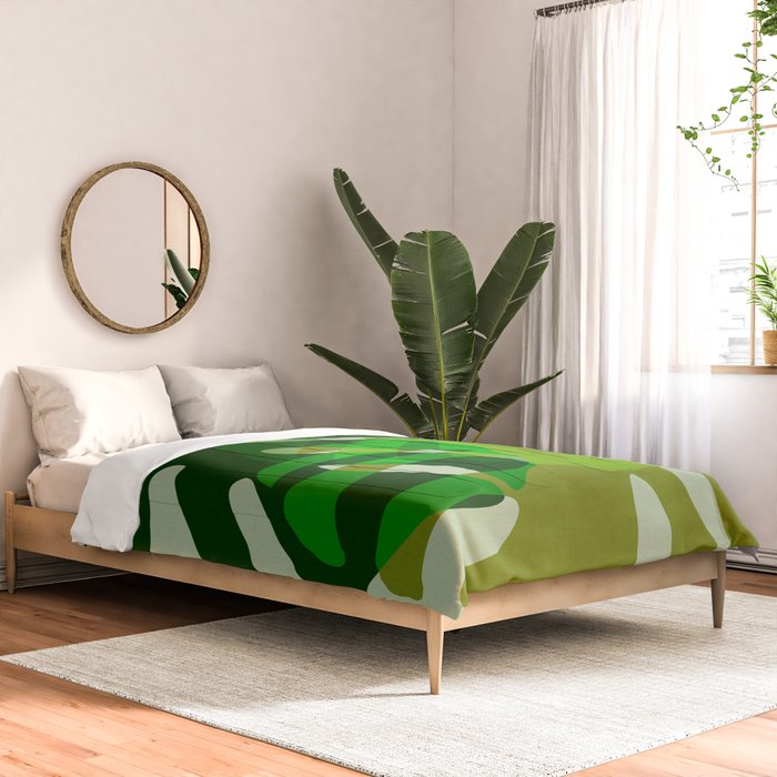 monstera leaf greenery minimal cut outs composition Comforter Gallery Image 2