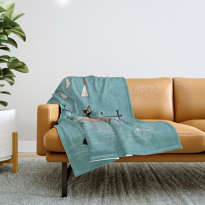 Mid Century Mishchief/ Cat Red Handed I Throw Blanket Gallery Image 1