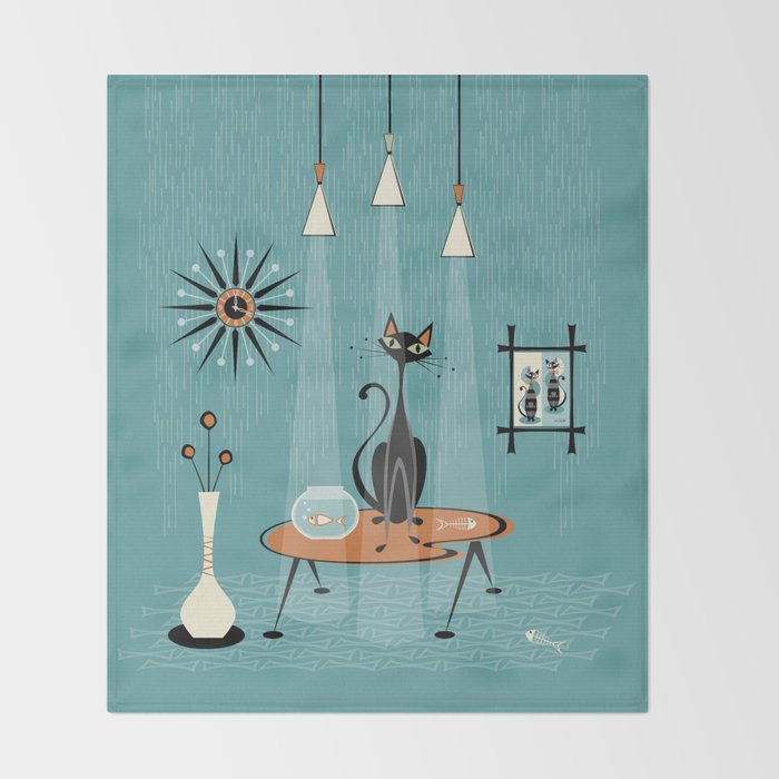 Mid Century Mishchief/ Cat Red Handed I Throw Blanket Gallery Image 2