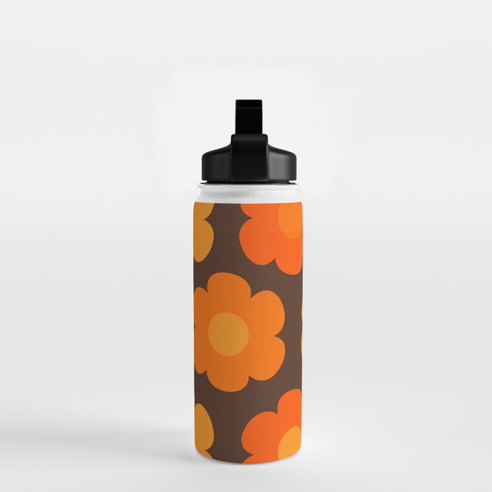 Such Cute Flowers Retro Floral Pattern in 70s Brown and Orange Water Bottle Gallery Image 2