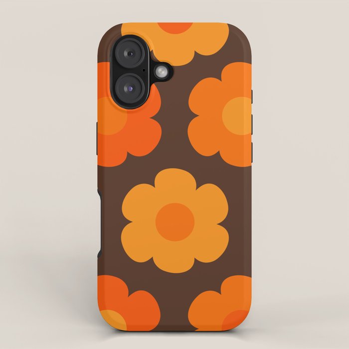 Such Cute Flowers Retro Floral Pattern in 70s Brown and Orange iPhone Case Gallery Image 1