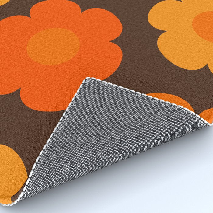Such Cute Flowers Retro Floral Pattern in 70s Brown and Orange Rug Gallery Image 4