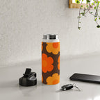 Such Cute Flowers Retro Floral Pattern in 70s Brown and Orange Water Bottle Gallery Image 4