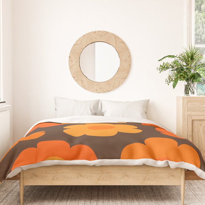 Such Cute Flowers Retro Floral Pattern in 70s Brown and Orange Duvet Cover Gallery Image 3