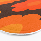 Such Cute Flowers Retro Floral Pattern in 70s Brown and Orange Bath Mat Gallery Image 3