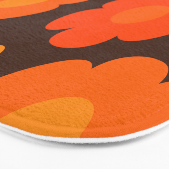 Such Cute Flowers Retro Floral Pattern in 70s Brown and Orange Bath Mat Gallery Image 3