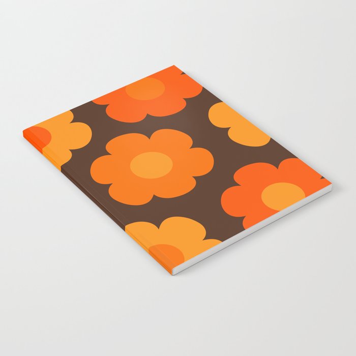 Such Cute Flowers Retro Floral Pattern in 70s Brown and Orange Notebook Gallery Image 2
