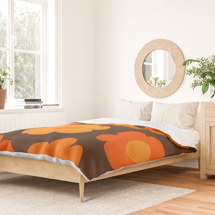 Such Cute Flowers Retro Floral Pattern in 70s Brown and Orange Duvet Cover Gallery Image 2