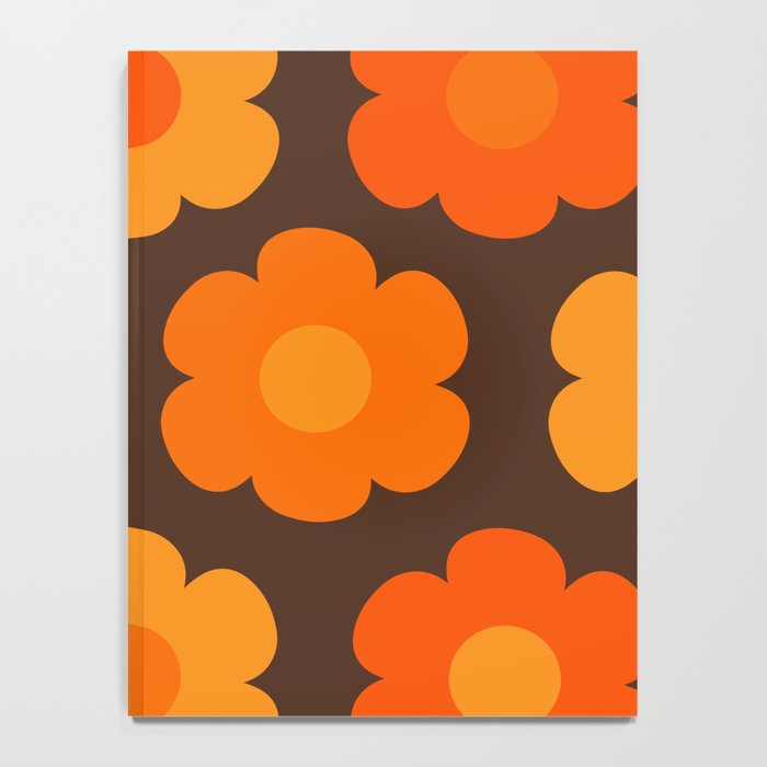 Such Cute Flowers Retro Floral Pattern in 70s Brown and Orange Notebook Gallery Image 4