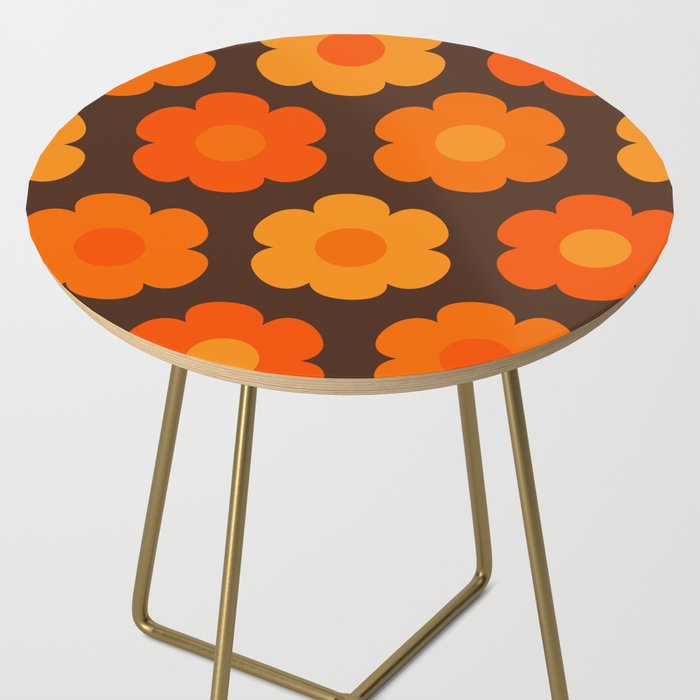 Such Cute Flowers Retro Floral Pattern in 70s Brown and Orange Side Table Gallery Image 2