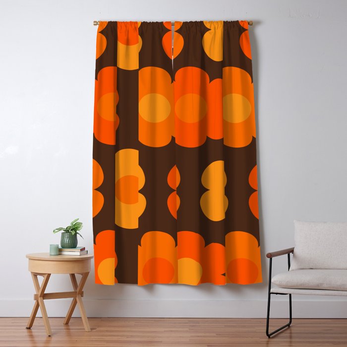Such Cute Flowers Retro Floral Pattern in 70s Brown and Orange Window Curtain Gallery Image 1