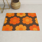 Such Cute Flowers Retro Floral Pattern in 70s Brown and Orange Rug Gallery Image 1