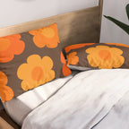 Such Cute Flowers Retro Floral Pattern in 70s Brown and Orange Pillow Sham Gallery Image 2