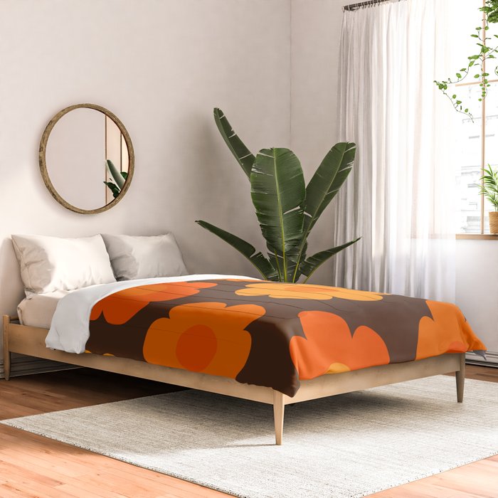 Such Cute Flowers Retro Floral Pattern in 70s Brown and Orange Comforter Gallery Image 2