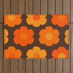 Such Cute Flowers Retro Floral Pattern in 70s Brown and Orange Outdoor Rug Gallery Image 1