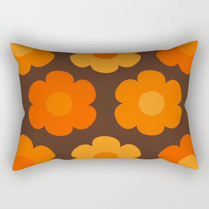 Such Cute Flowers Retro Floral Pattern in 70s Brown and Orange Rectangular Pillow Gallery Image 1