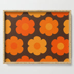 Such Cute Flowers Retro Floral Pattern in 70s Brown and Orange Serving Tray Gallery Image 1