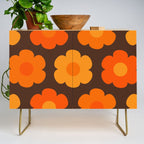 Such Cute Flowers Retro Floral Pattern in 70s Brown and Orange Credenza Gallery Image 1