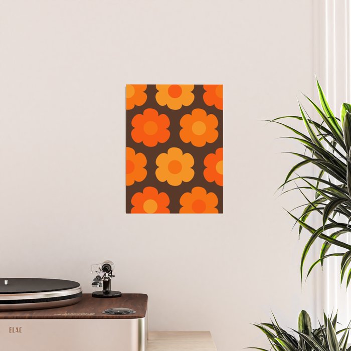 Such Cute Flowers Retro Floral Pattern in 70s Brown and Orange Poster Gallery Image 2