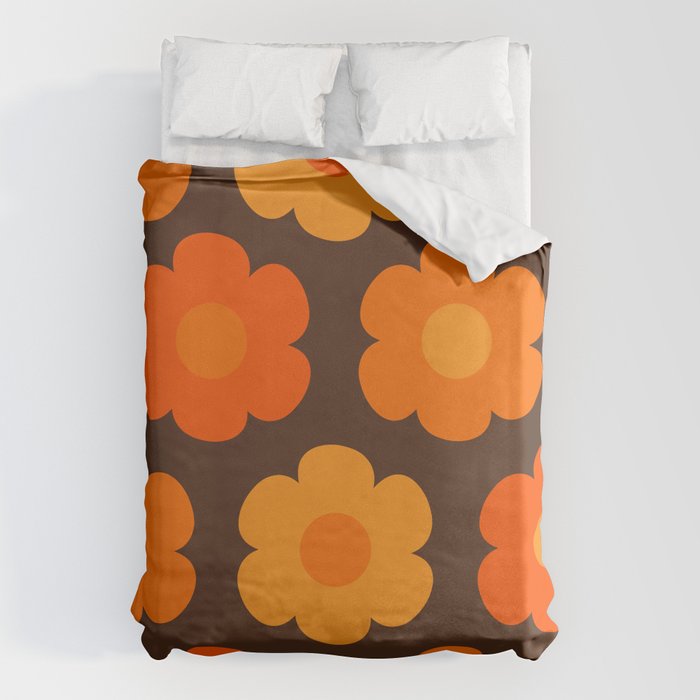 Such Cute Flowers Retro Floral Pattern in 70s Brown and Orange Duvet Cover Gallery Image 6