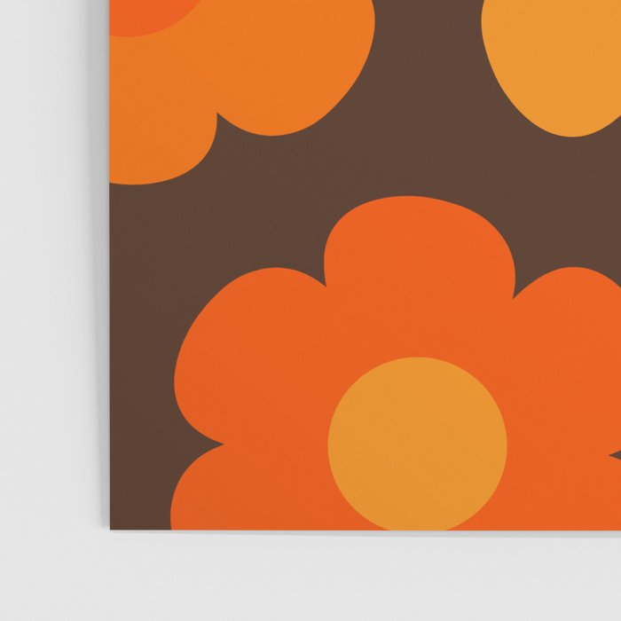 Such Cute Flowers Retro Floral Pattern in 70s Brown and Orange Poster Gallery Image 3