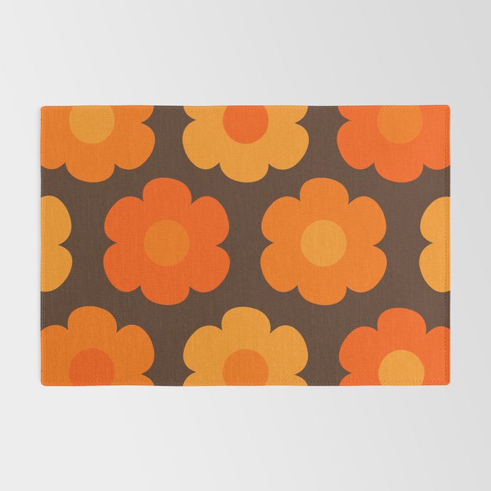 Such Cute Flowers Retro Floral Pattern in 70s Brown and Orange Rug Gallery Image 2