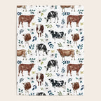 Hand-painted Cows and White Flowers with Blue Accents Poster Gallery Image 4