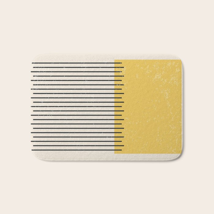 Yellow Lemon Square Stripes Mid Century Modern Minimalist Rothko Inspired Colourfield Stripes Bath Mat Gallery Image 1