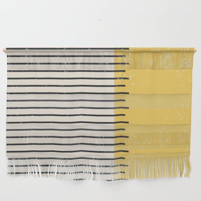 Yellow Lemon Square Stripes Mid Century Modern Minimalist Rothko Inspired Colourfield Stripes Wall Hanging Gallery Image 1