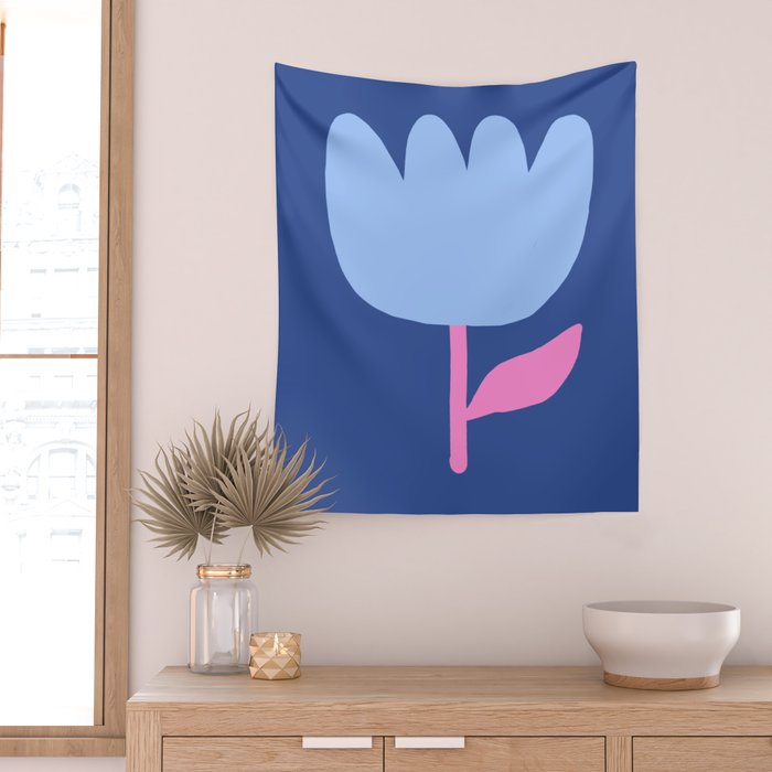 Happy Tulip - blue pink Wall Tapestry Gallery Image 2