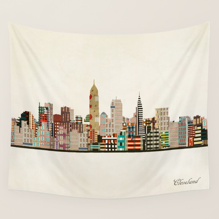 cleveland ohio skyline Wall Tapestry Gallery Image 1