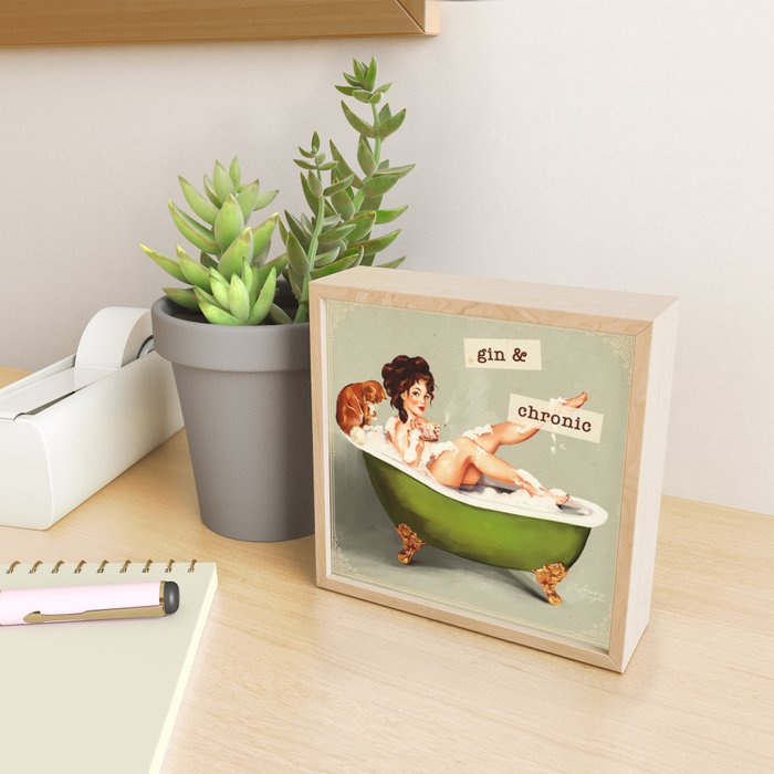 Gin & Chronic: Pin Up Girl & Cat Mini Art Print Gallery Image 2