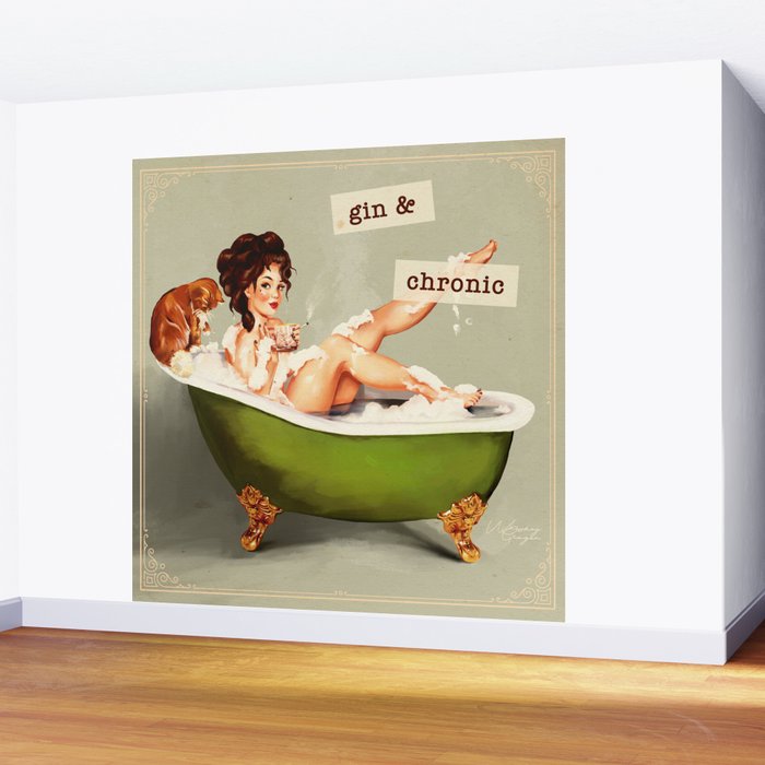 Gin & Chronic: Pin Up Girl & Cat Wall Mural Gallery Image 2