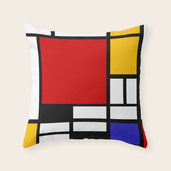 Piet Mondrian - Composition with Red, Yellow, and Blue 1942 Artwork Throw Pillow Gallery Image 1
