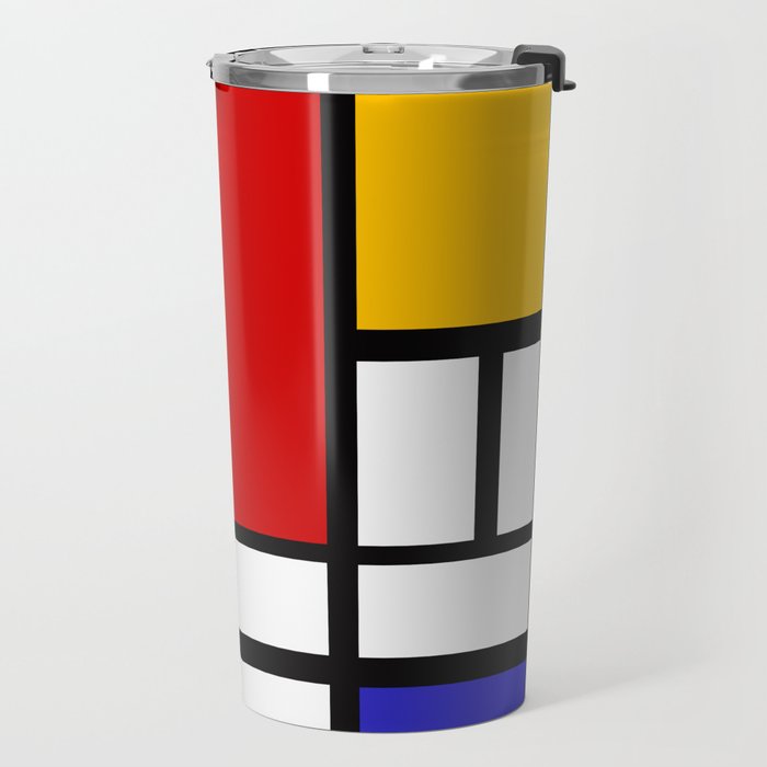 Piet Mondrian - Composition with Red, Yellow, and Blue 1942 Artwork Travel Mug Gallery Image 2