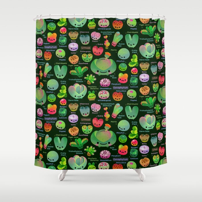 Baby succulent 3 - Mesembs (dark) Shower Curtain Gallery Image 1